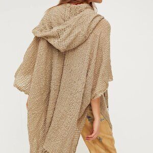Free People Khaki Vida Woven Hooded Kimono One Size